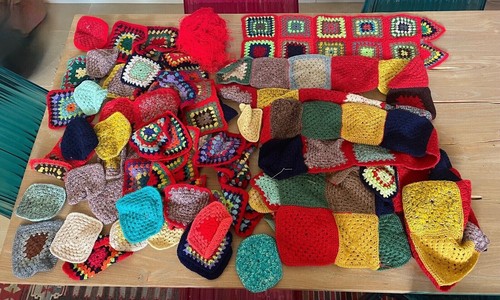 Coperta quadri lana uncinetto - lana,