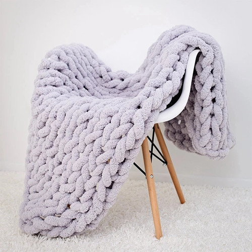 Coperta maglia grossa fatta - a,